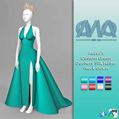 Asava S Custom Green Duchess Silk Halter Neck Gown The Sims 4