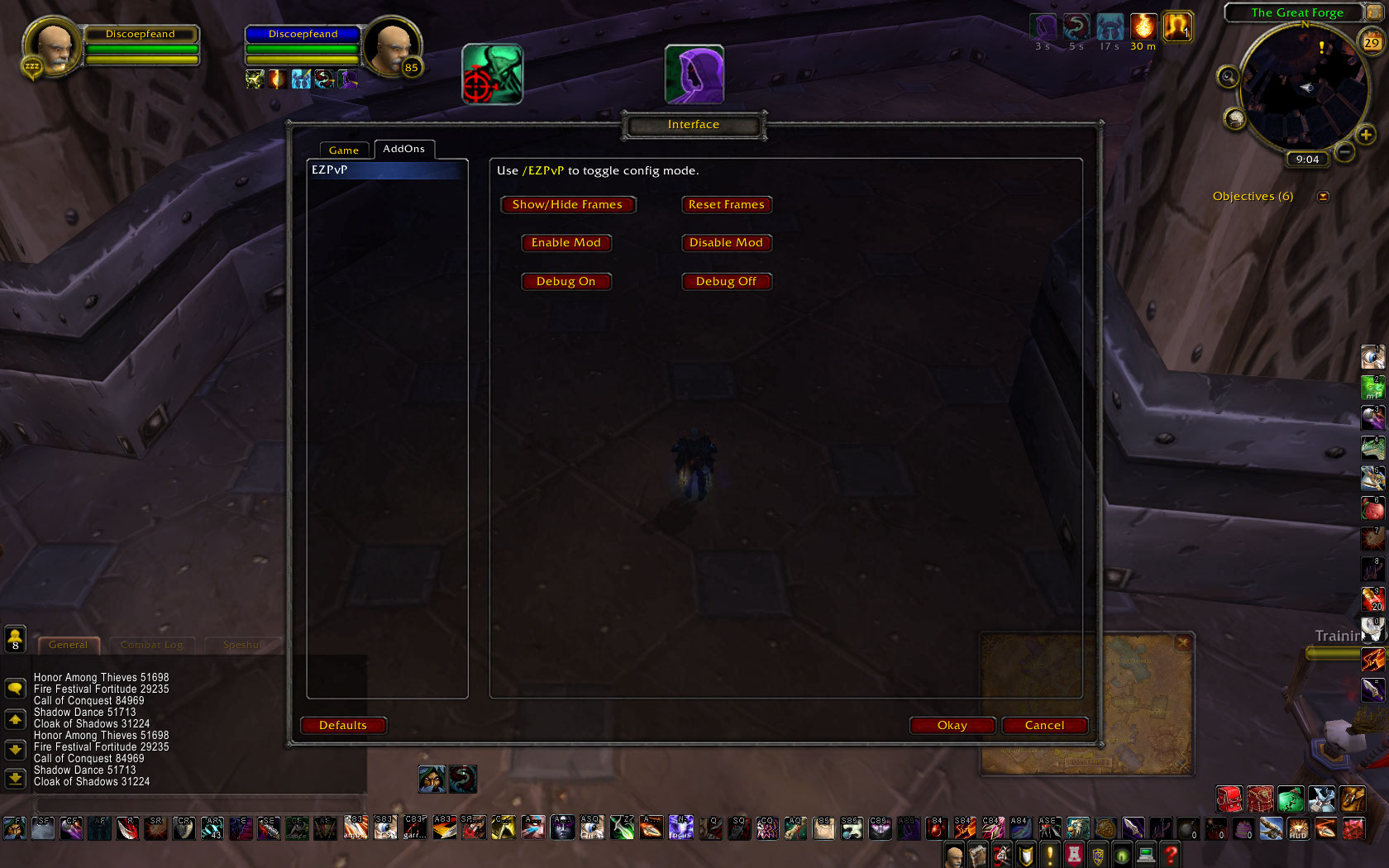 <p>In this picture, you see that the target is marked as Dangerous (shown by the first large icon on the top of the screen), and Spell-Immune (shown by the second). The rogue here is using Shadow Dance and Cloak of Shadows, which is what the addon is c...