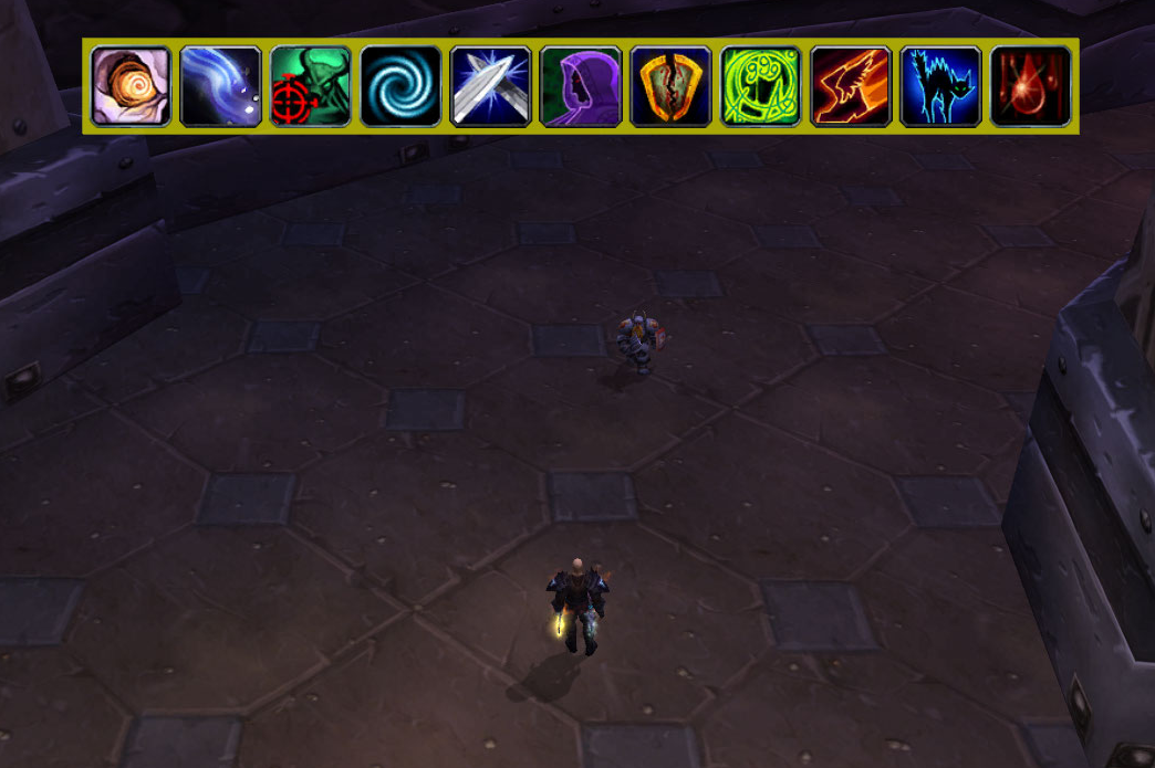 <p>The set of icons used. In this case the the icons are shown, in order, as: </p>
<ul><li>Shiv-able/Tranq-shot-able (ex: Warrior's enrage, rogue Shadow Dance)
</li><li>Spell Stealable (not yet implemented)
</li><li>Extra Dangerous (ex: Pally wings)
<...