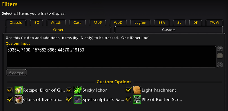 Gathering Tracker Filters Custom