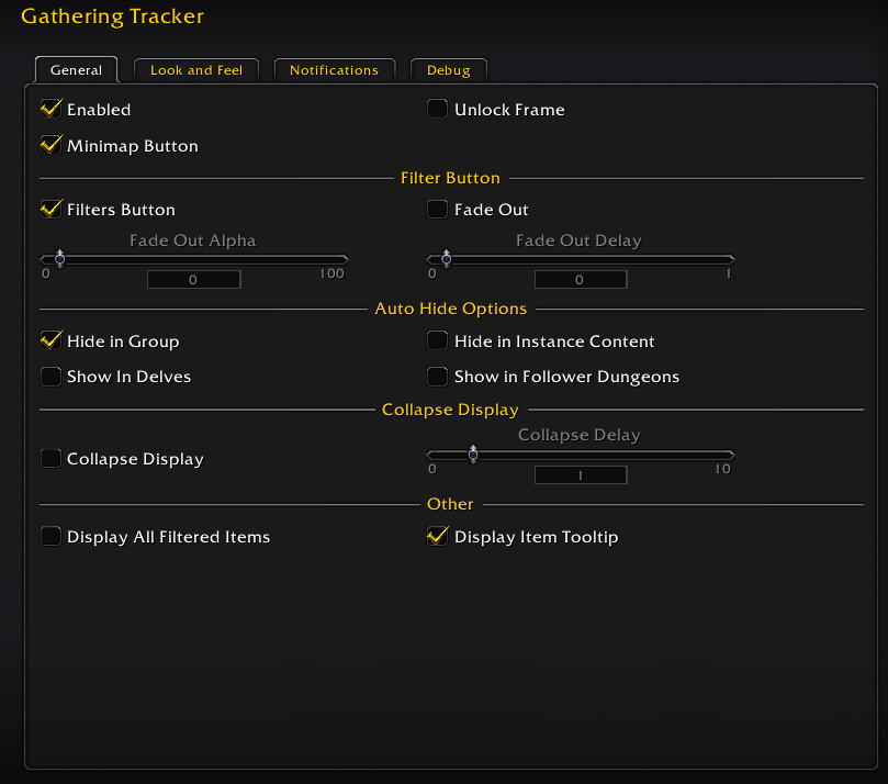 Gathering Tracker Options