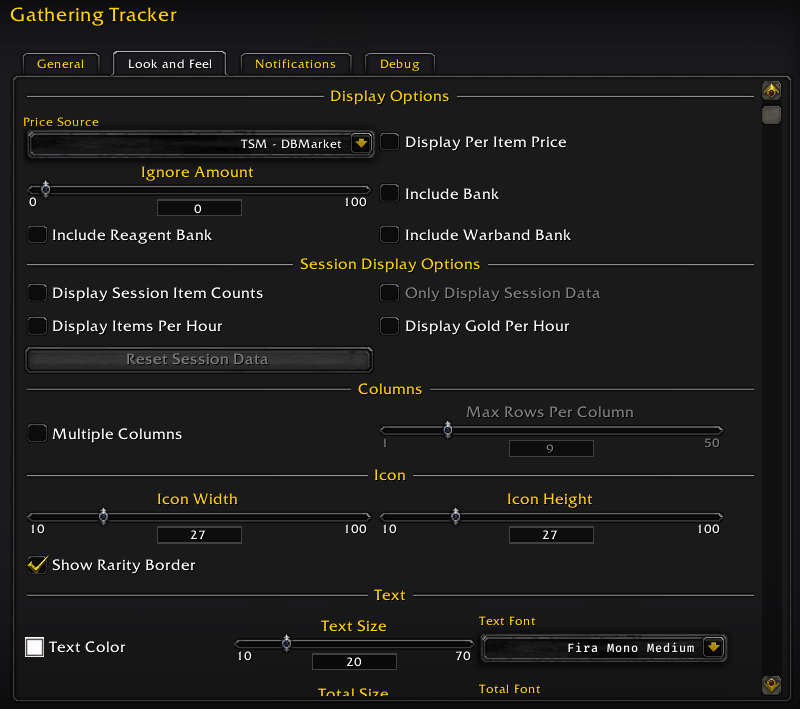 Gathering Tracker Options