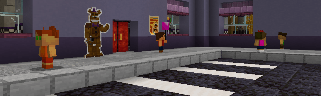 Thumbnail Some FNAF 4 kids standing outside Fredbear's.