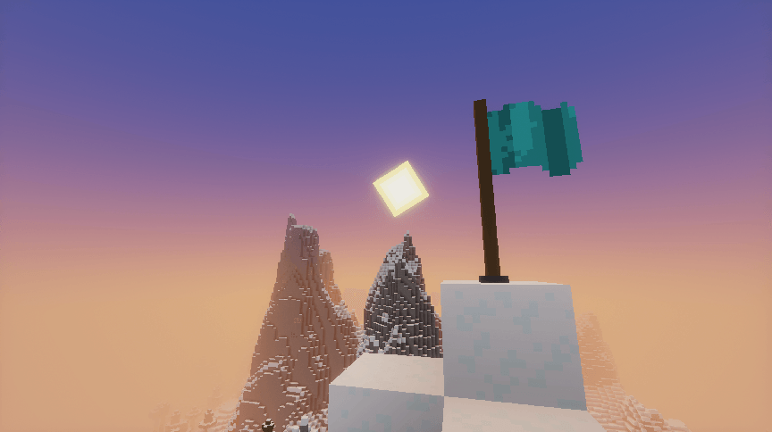 A flag from Zombie Fabrics, sitting atop a mountain.