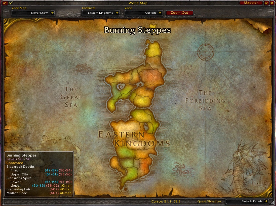 <p>teal numbers = LFG tool range<br>
red numbers = dungeon mob levels</p>