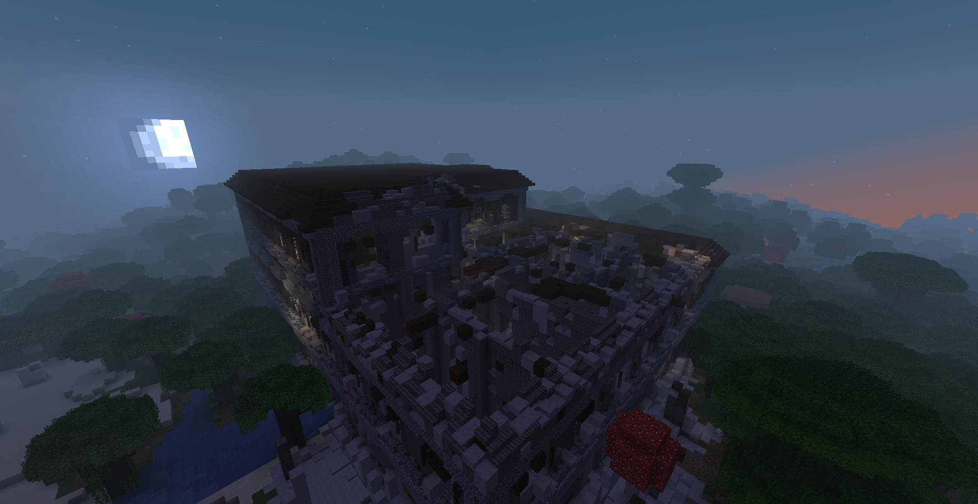 Thumbnail The fire is finished. This is roughly the average fire spread distance with the gamerule set to 64; it defaults to 50, but can be set much higher if you aren't too worried about mass destruction.