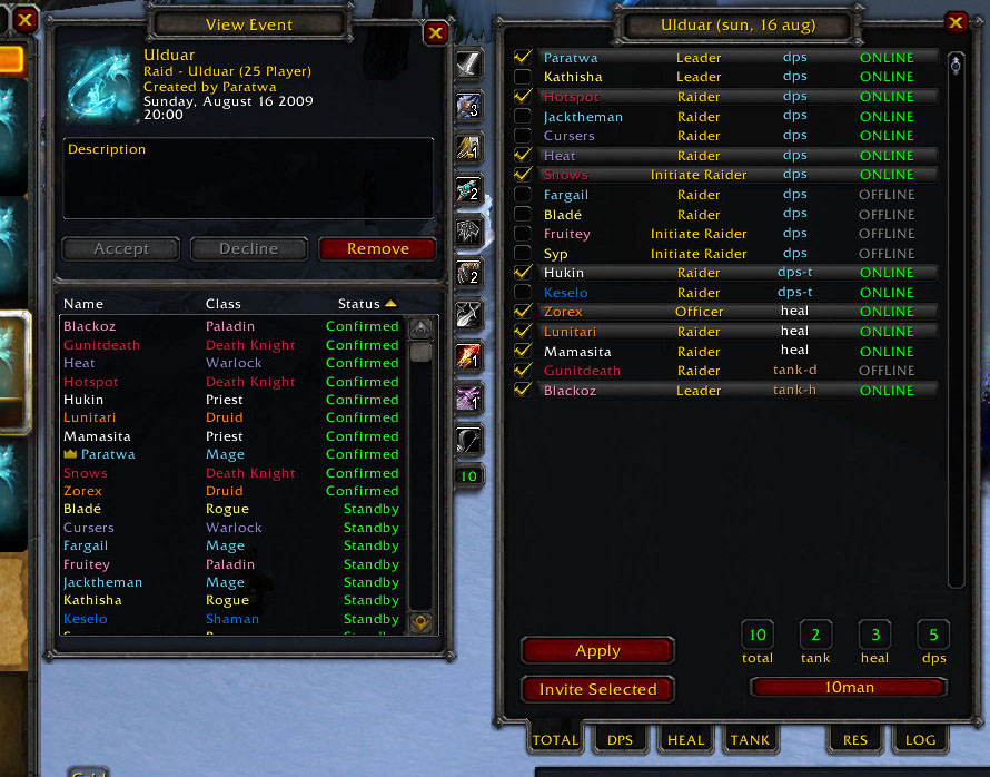 <p>After u started invites, you have highlighted ppl that are already in raid, so you can quick track who is afk or who didnt accepted invite.</p>
<p>(old layout, bottom part is different and player rank is not that visible)</p>