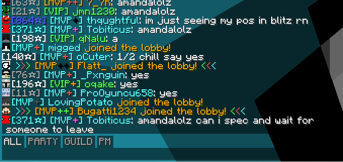 Thumbnail The chat with Player Heads shown before each message, as well as chat tabs for Hypixel.