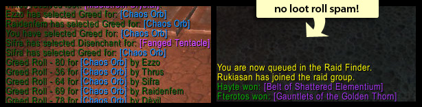<p>Shows how chat will change when looting after installing HideLootRolls</p>