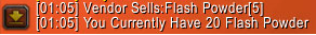 <p>Log of Flash Powder restocking</p>