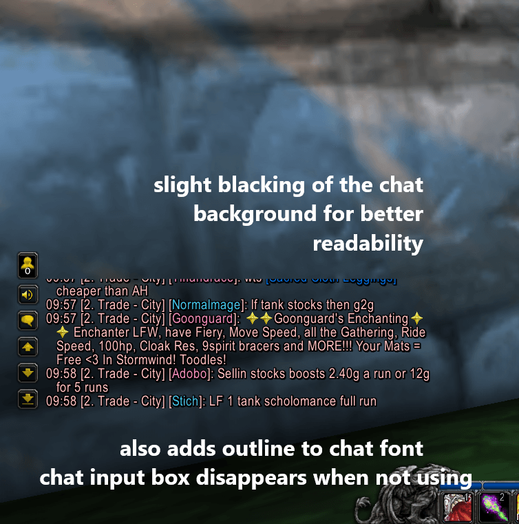 Thumbnail Adds a slightly faded black background for chat and also adds outlines for better readability. On top of that, the chat input box disappears when you're not using it