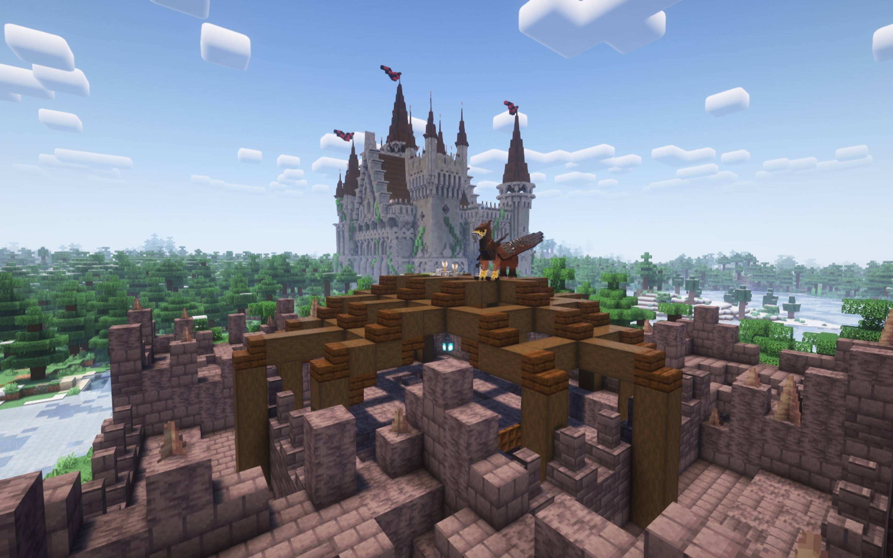 A large ancient burial Site & Pillager Fortress towering over the frigid tundras below.