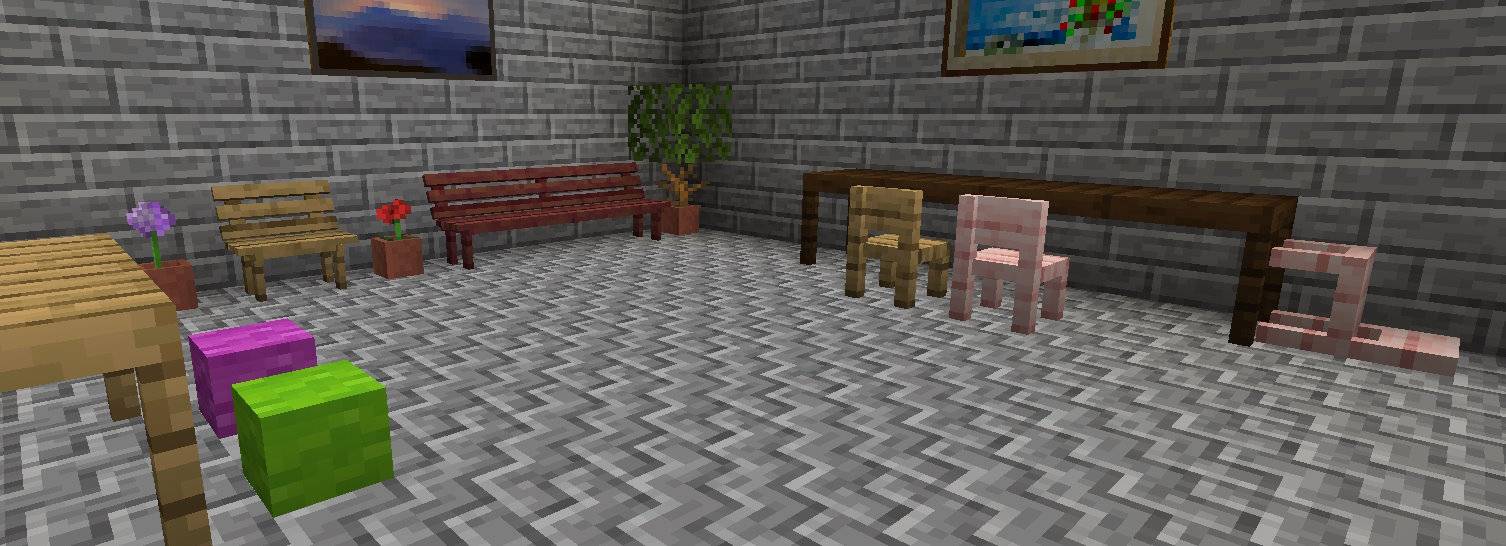 Thumbnail Various seating furniture such as chairs, benches and poufs.
