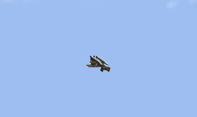 Thumbnail A biplane with water landing gear flies upside down with two passengers inside.