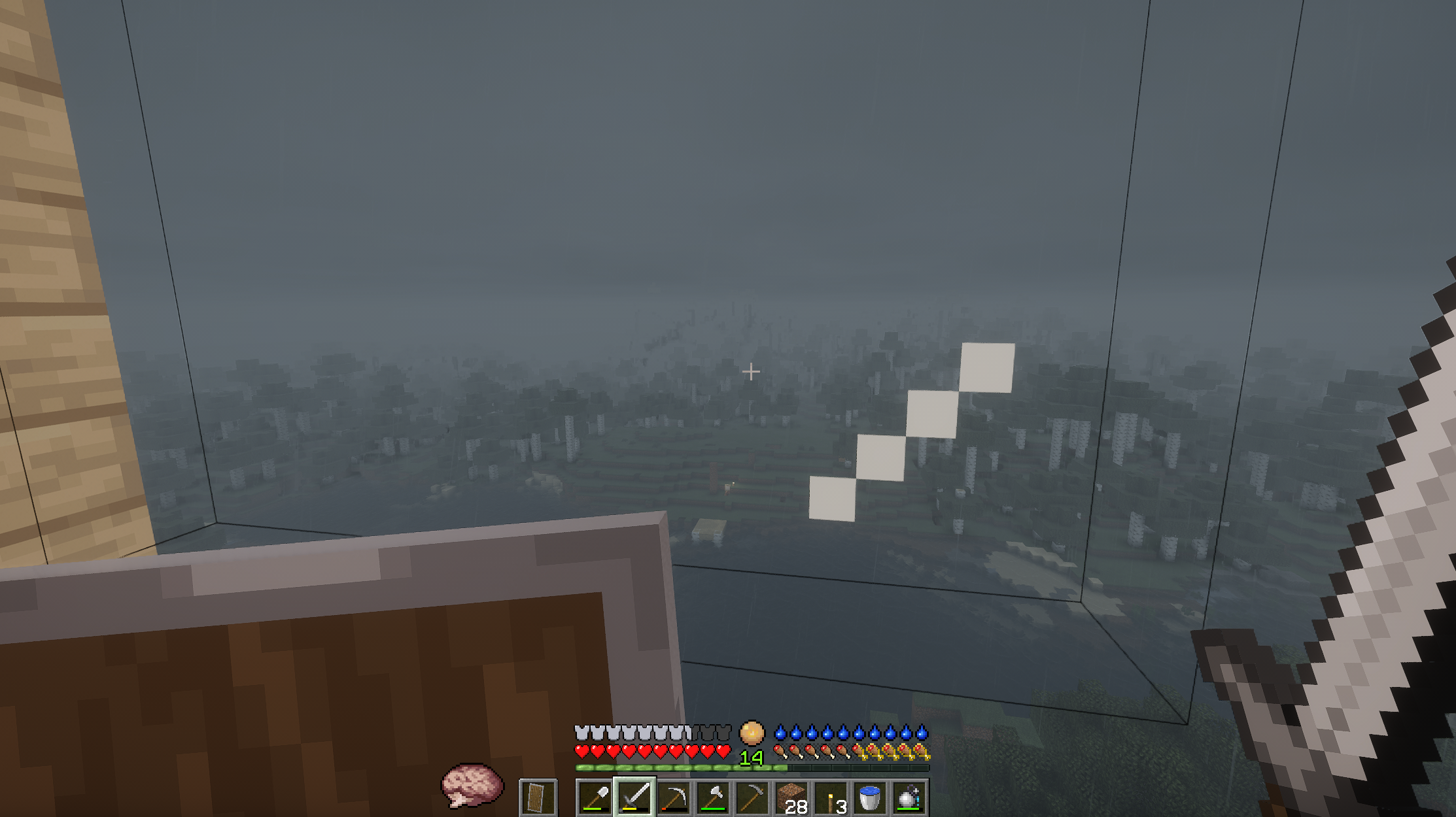 Thumbnail A sane player waiting to go outside due to the rain. If they get wet, they lose sanity.