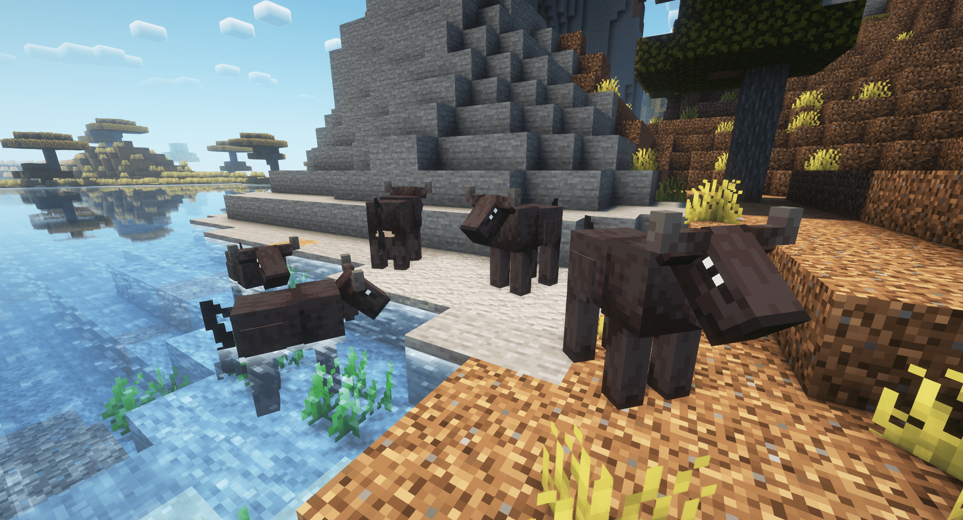 Thumbnail Buffalo take the place of cows in all savanna, jungle and swamp biomes.