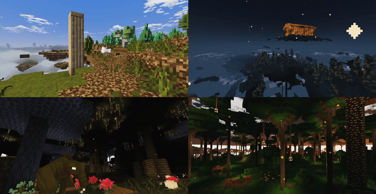 Thumbnail In addition to the Overworld, Nether, and End, you'll also be exploring the heights of Icaria and the Aether, the depths of the Undergarden, and the vast wilderness of the Twilight Forest.