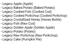 Thumbnail List of all items from the Legacy Update