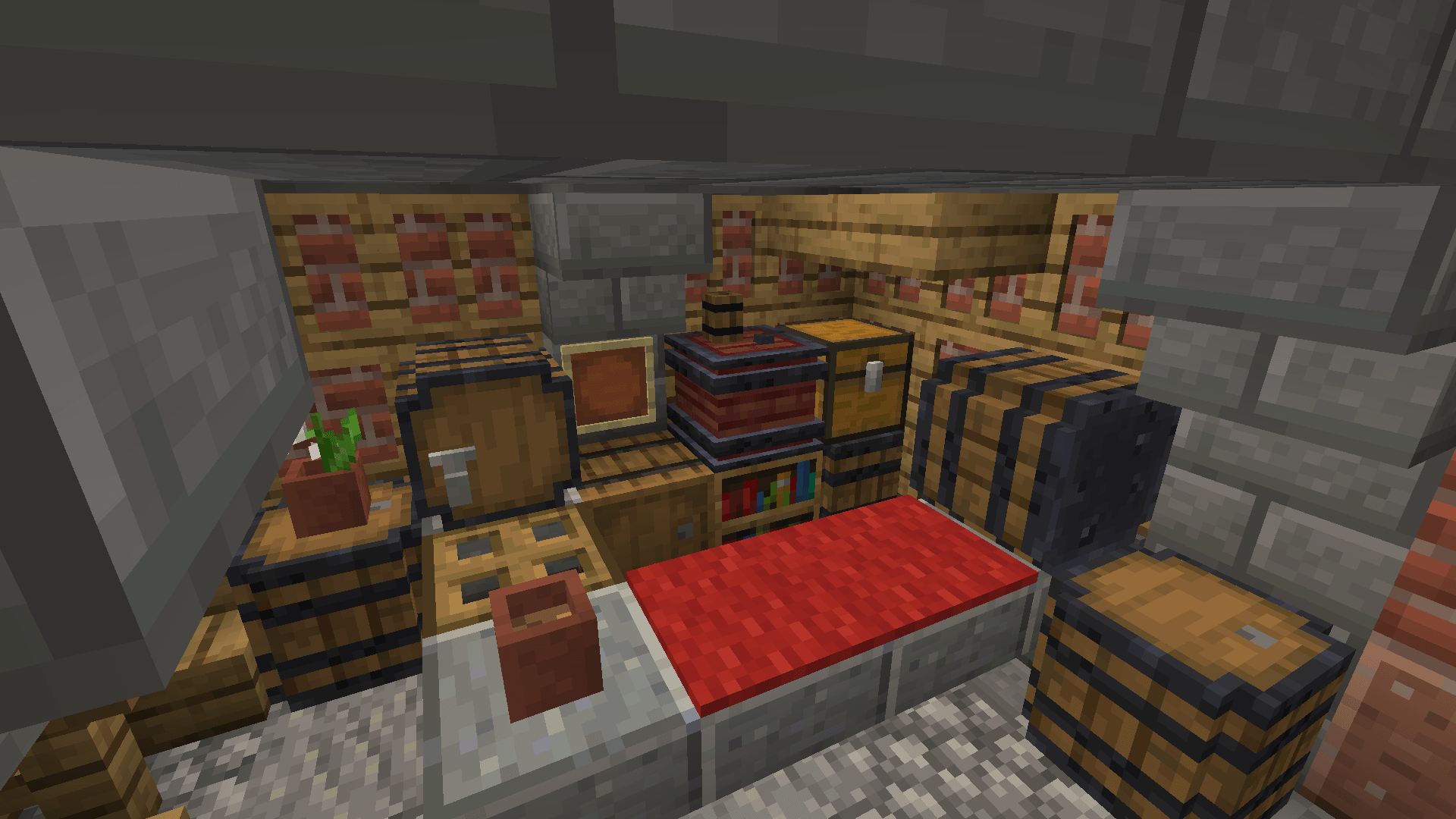 Thumbnail Tavern block hut and domum ornamentum barrel blocks inside the medieval oak tavern by Carlansor