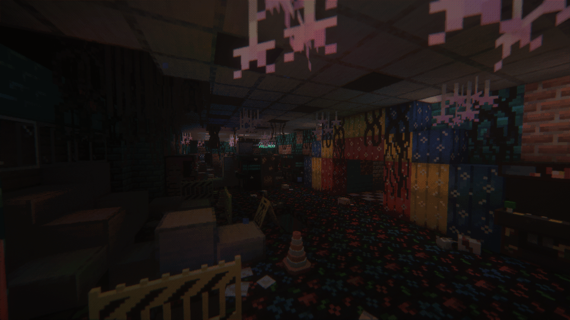 The other half of the arcade, showcases the collapsed ceiling blocking the main entrance, and the archway to the play place.