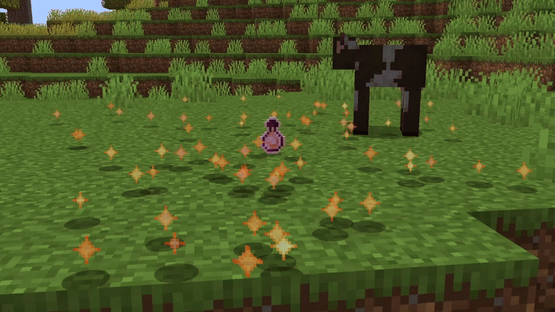 A golden XP potion bottle sits on top of grass surrounded by sparkling gold XP.