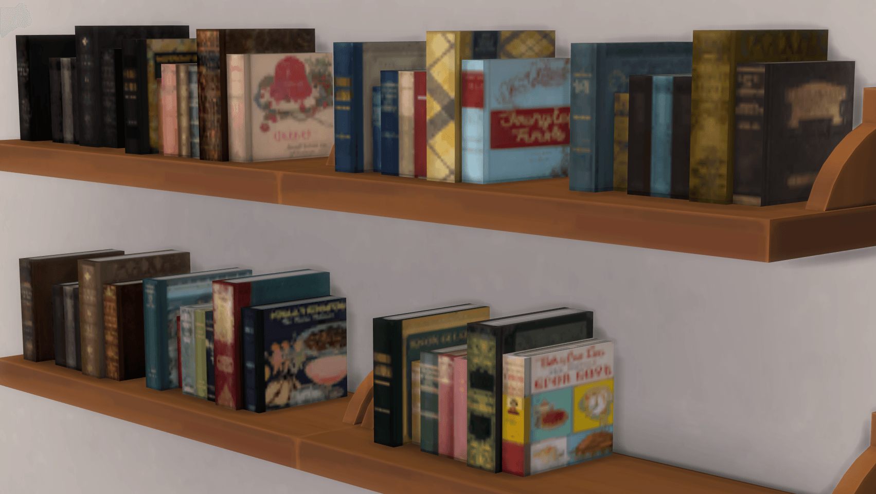view at front angle, some backs are equally decorative (shelf only used for photo)