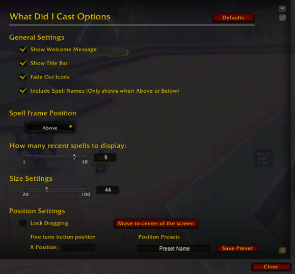 Options Panel