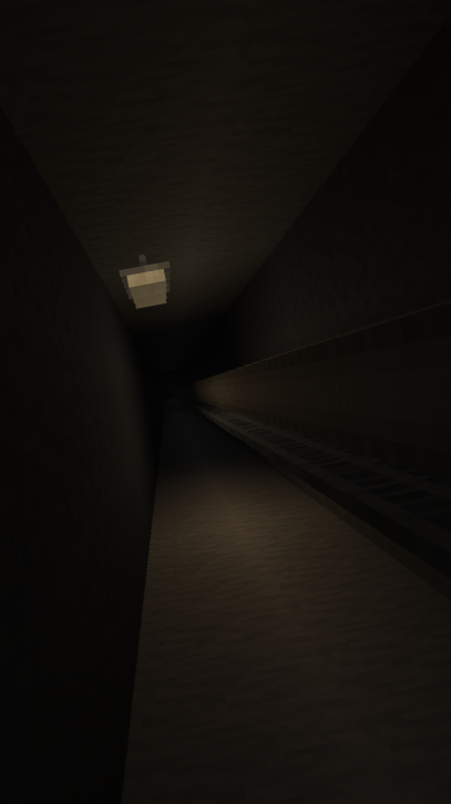 Thumbnail Single light hanging from the ceiling in a hallway in Level 2.