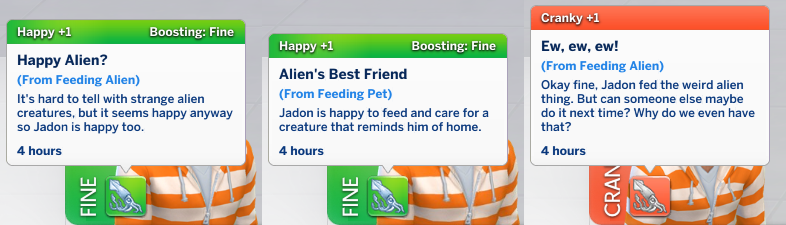 Thumbnail The buffs for feeding pet aliens: regular, alien, and Squeamish.