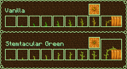 Thumbnail Comparison between vanilla pumpkin growth stages and the pack's version.