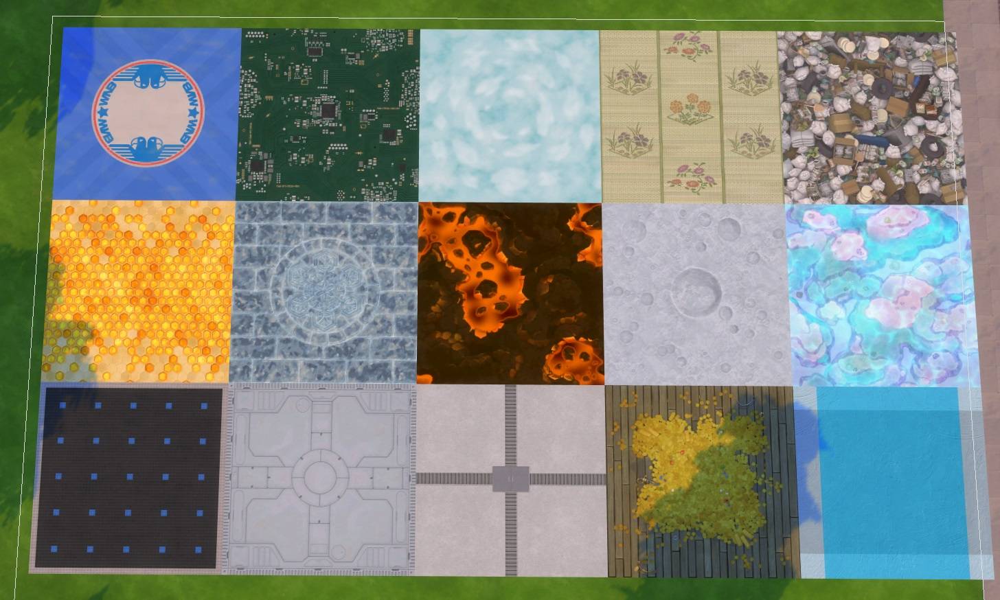 Thumbnail All nonseamless misc flooring Part 1 (rugs) - Boxing-Ring Mat, Circuit-Board, Cloud, Floral Rush-Mat, Garbage-Heap, Honeycomb, Ice, Lava, Lunar Surface, Mermaid, Patient-Ward and Pirate Flooring