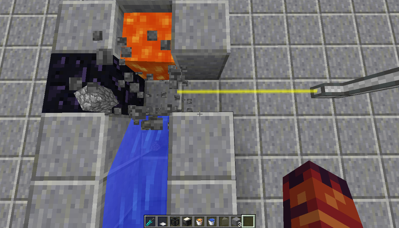 A yellow (break) beam breaking cobble in a cobble stone generator