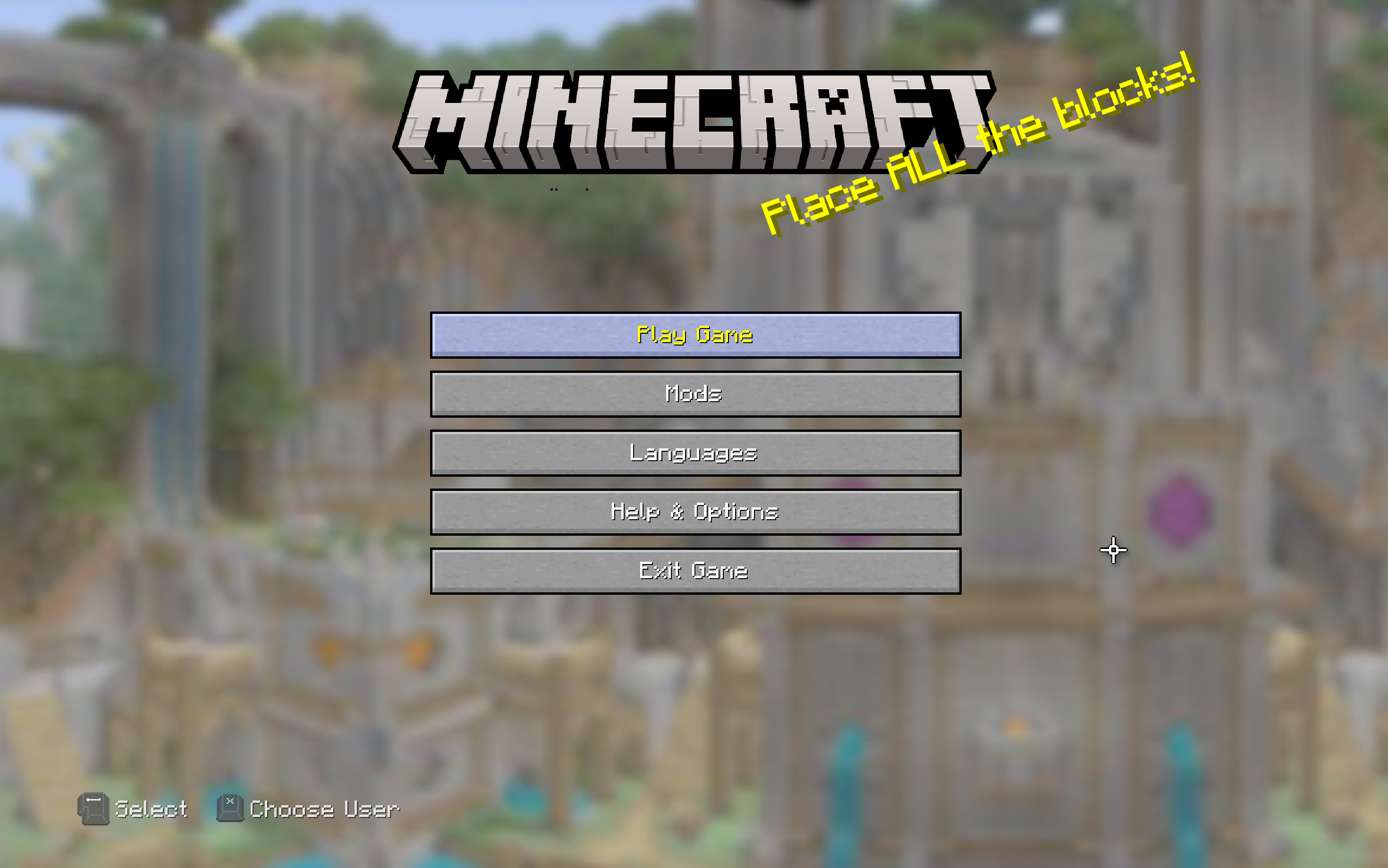 Thumbnail The Minecraft Legacy Edition main menu screen features a nostalgic interface with a simple layout, rotating splash text, and a calming background panorama of a classic Minecraft world.