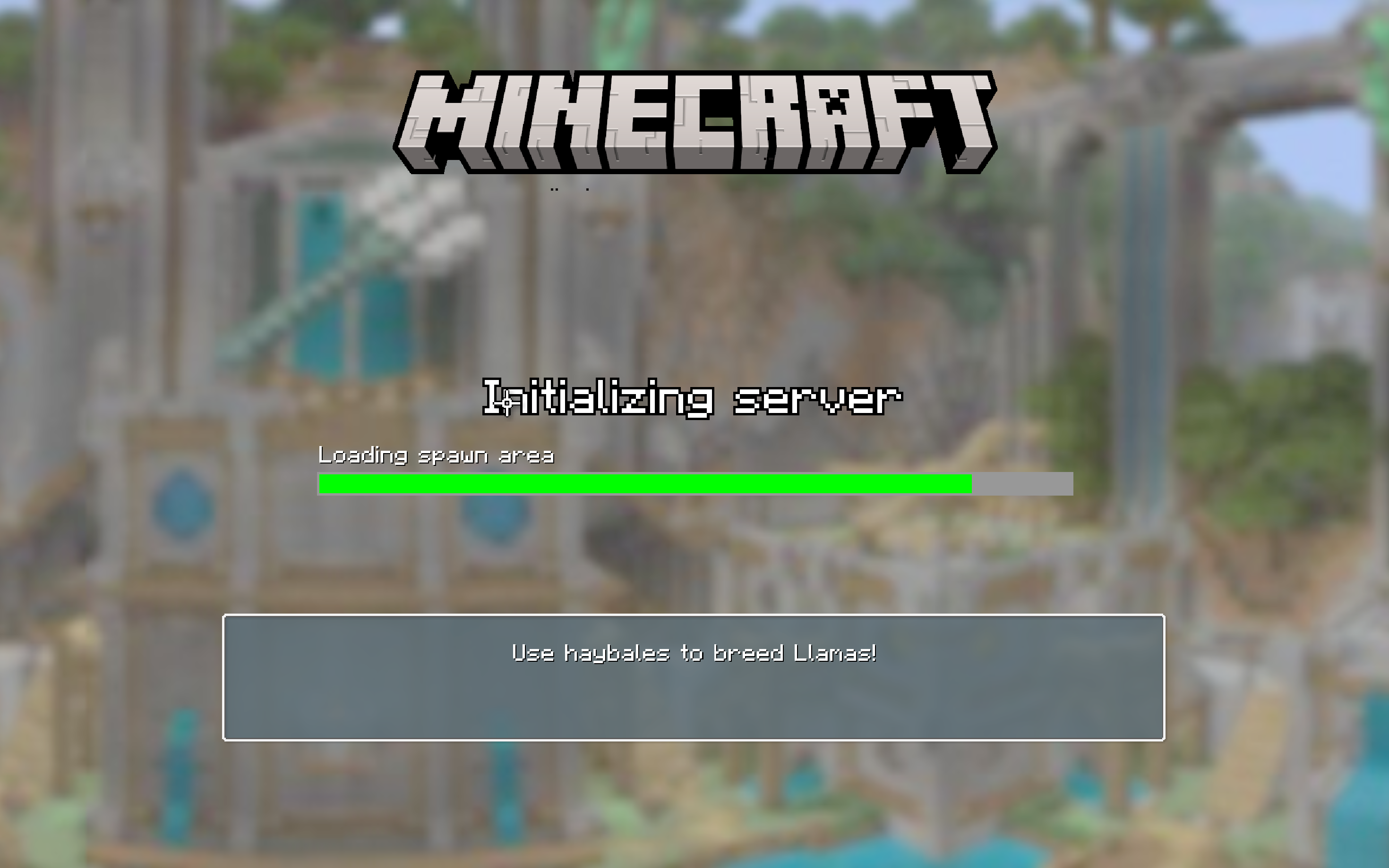 Thumbnail The Minecraft Legacy Edition world finalization screen briefly displays a loading bar and helpful tips as the game generates the terrain, building anticipation before entering the world.