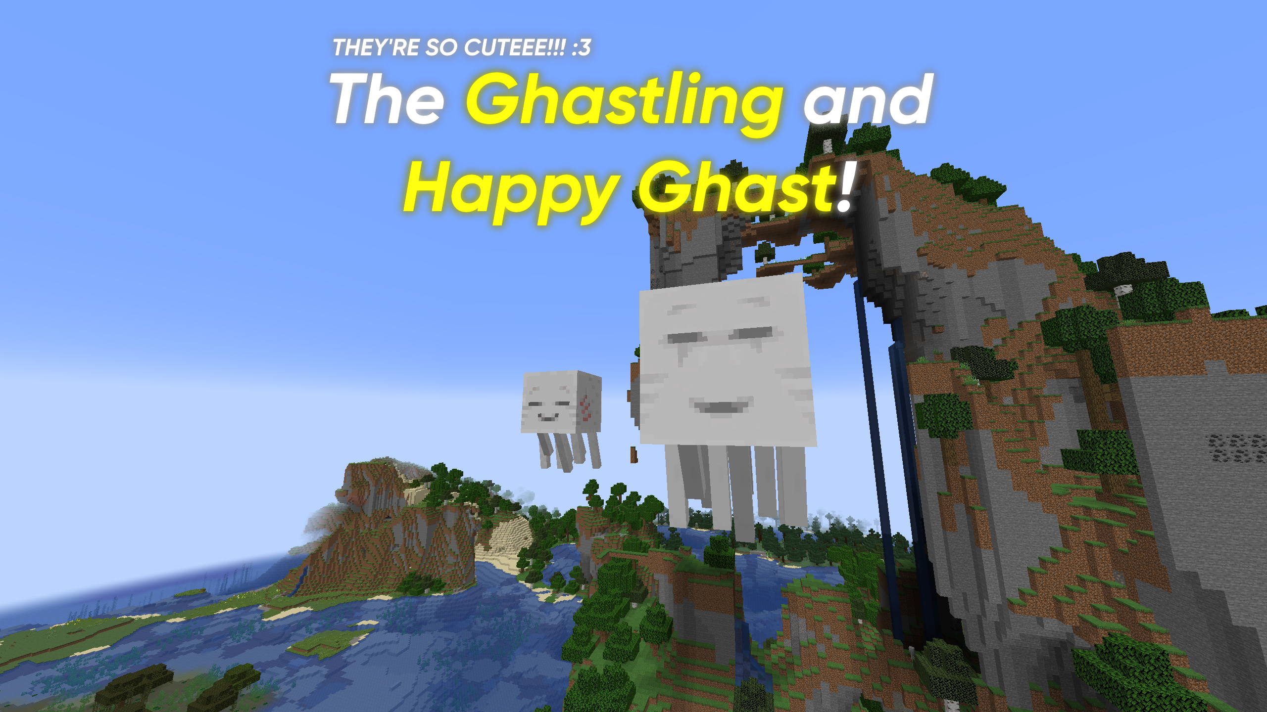 Thumbnail A Ghastling and Happy Ghast floating.
