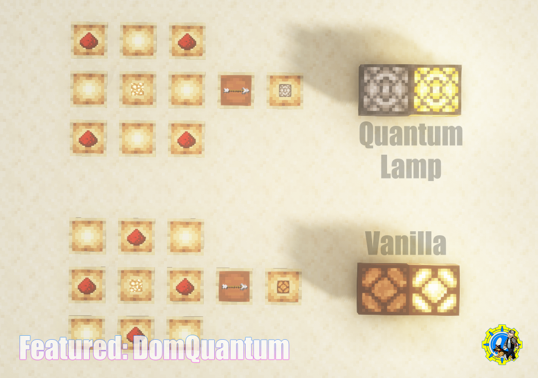 Thumbnail Rotate the Redstone Dust to the corners of the crafting table to craft a Quantum Lamp.