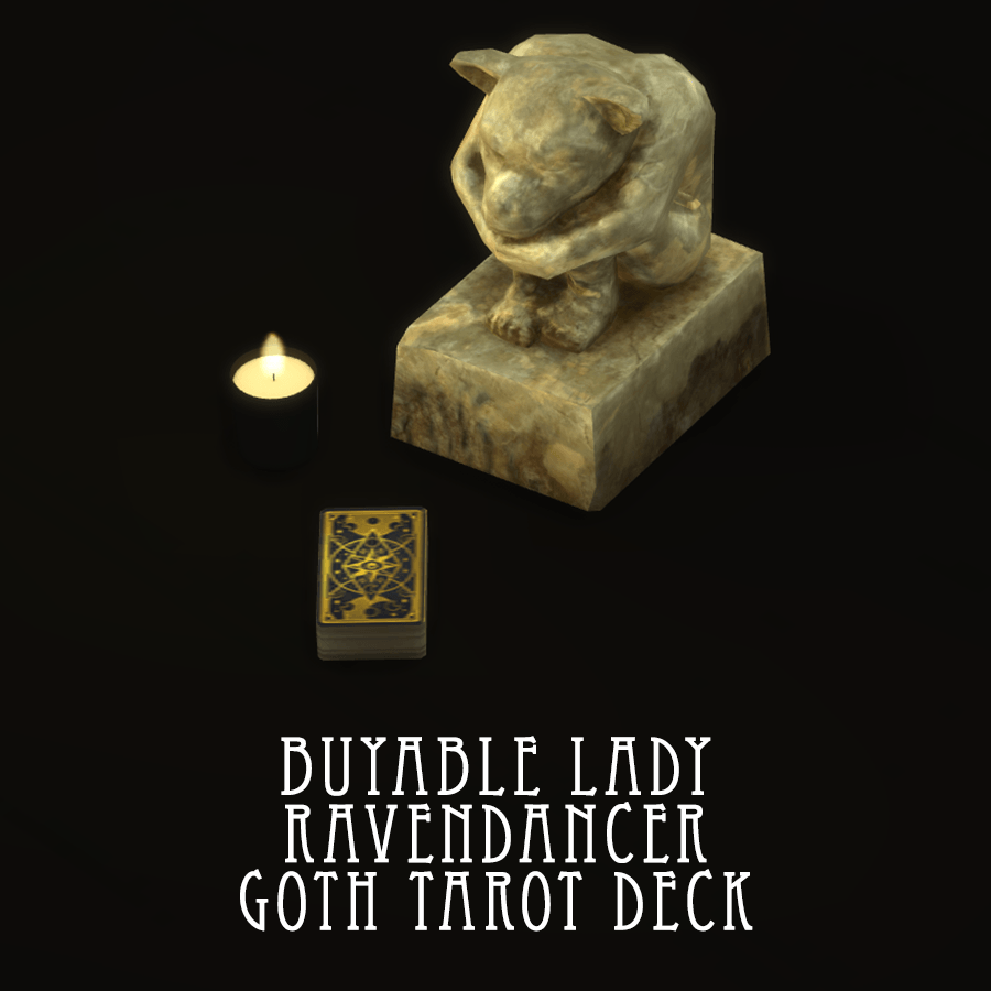 gargoyle, candle, and tarot deck