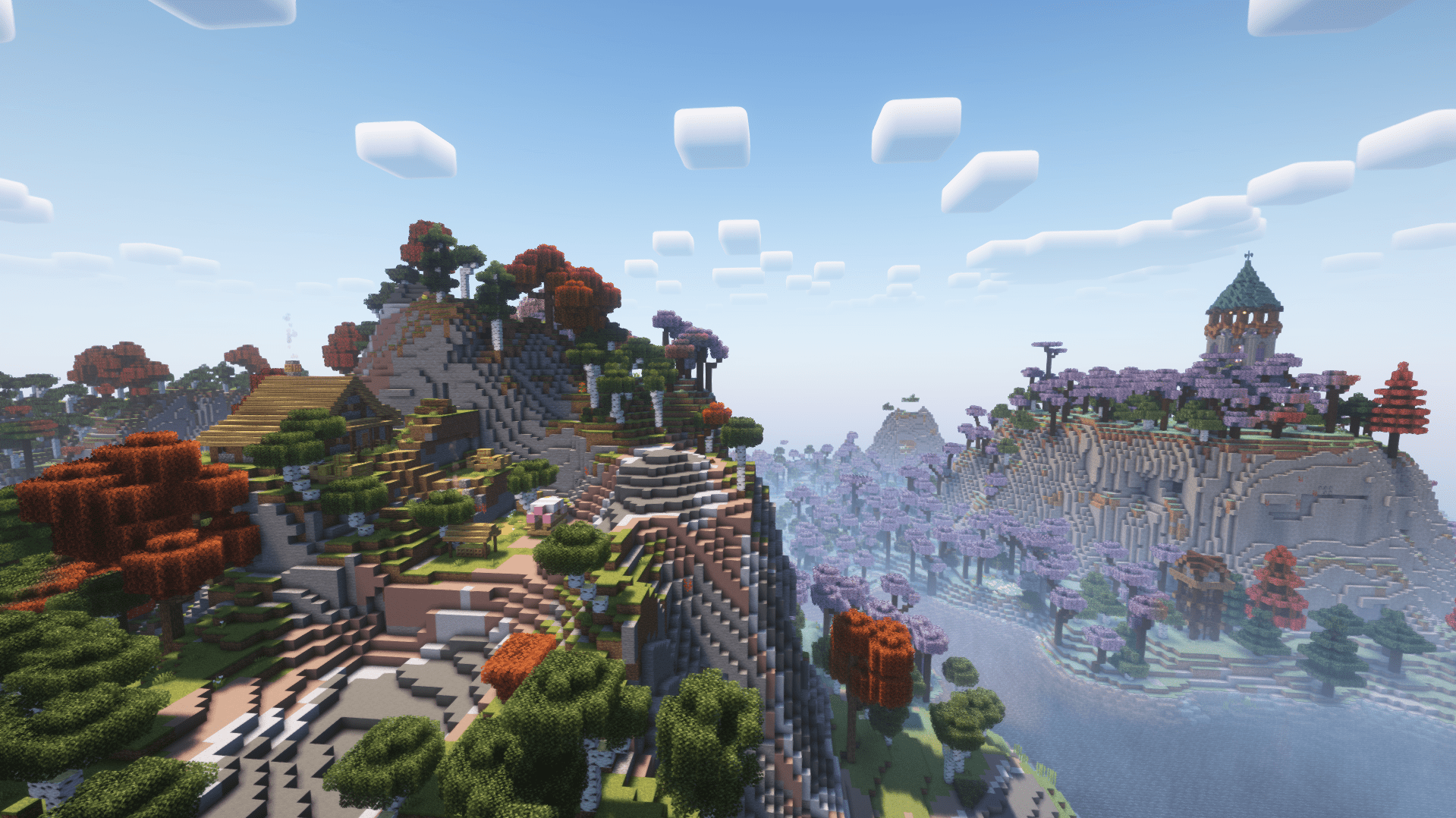 Thumbnail "In the heart of the Mystic Highlands, nature and magic intertwine.
A cozy mountain village sits atop golden hills, while across the river, a grand castle watches over the enchanted forest.
Explore Vanilla Reforged+