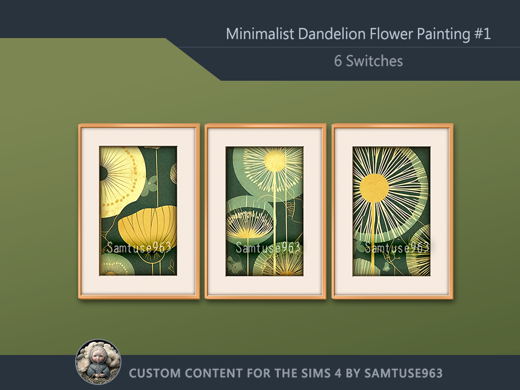 Minimalist Dandelion Flower Painting #1 Extra A Samtuse963