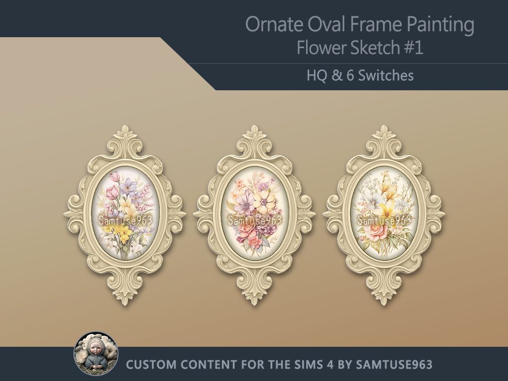 
'HQ Ornate Oval Frame Painting Flower Sketch #1 Sellable Samtuse963