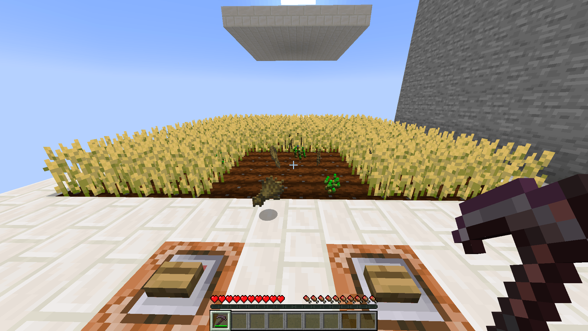 Thumbnail The Scythe is a range of tools of all materials that can harvest a 3x3 area of crops with one swipe, and becomes more powerful with enchantments!
