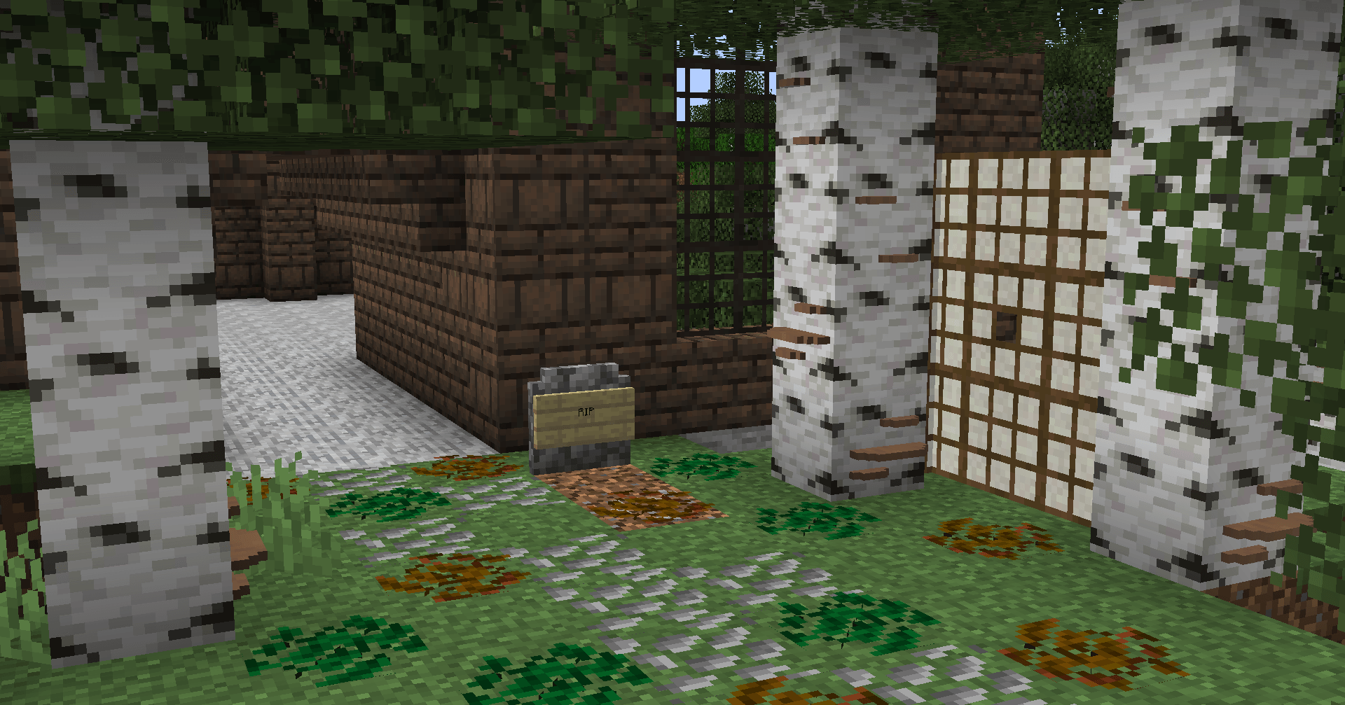 Thumbnail Featuring new additions in v1.9 - Shelf Mushrooms, Light Striated Concrete, New Wrought Windows, Shelf Mushrooms, Leaf Brush, Stone Path, Gravestones, Paper Walls & More