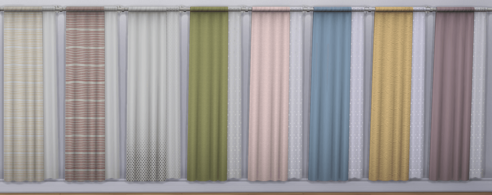 8 or 12 pattern options (curtains are sheer, however I forgot to put them in front of a window for the screenshot)