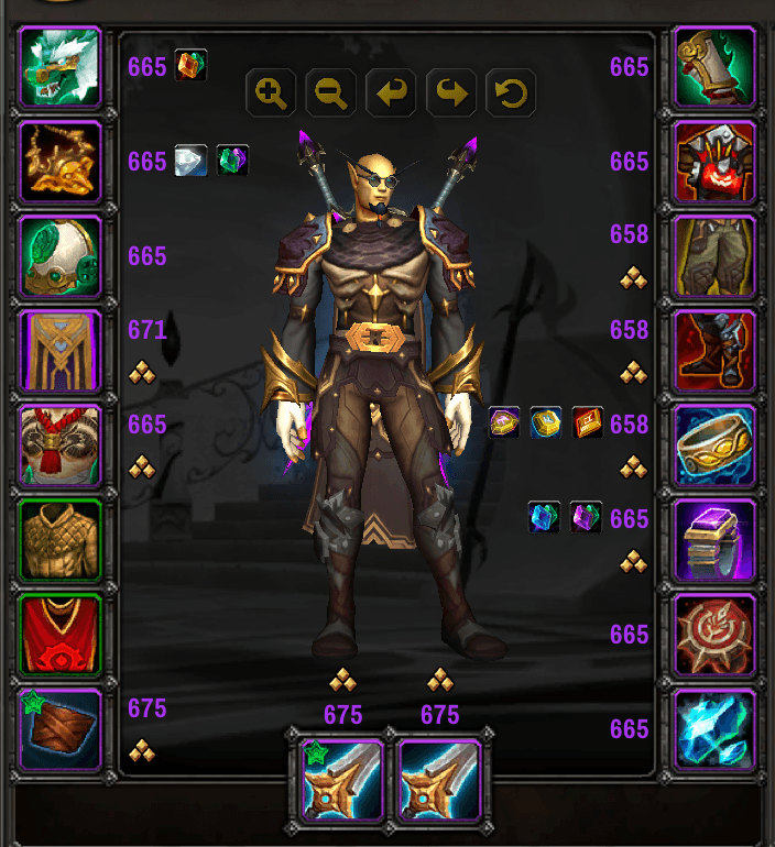 Thumbnail Item levels, gems, enchants, and embellishments shown in a compact format within the Character Info window