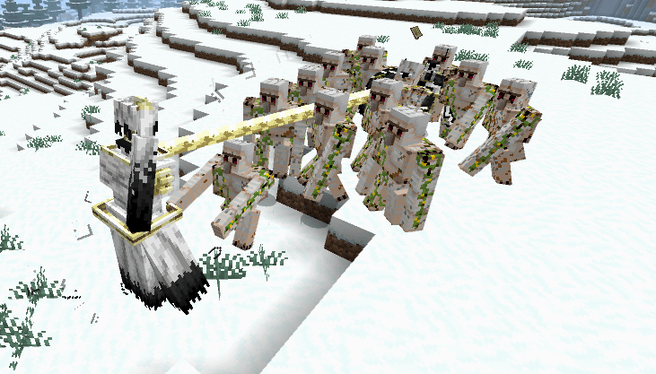 Distorted Yan being attacked by many iron golems
