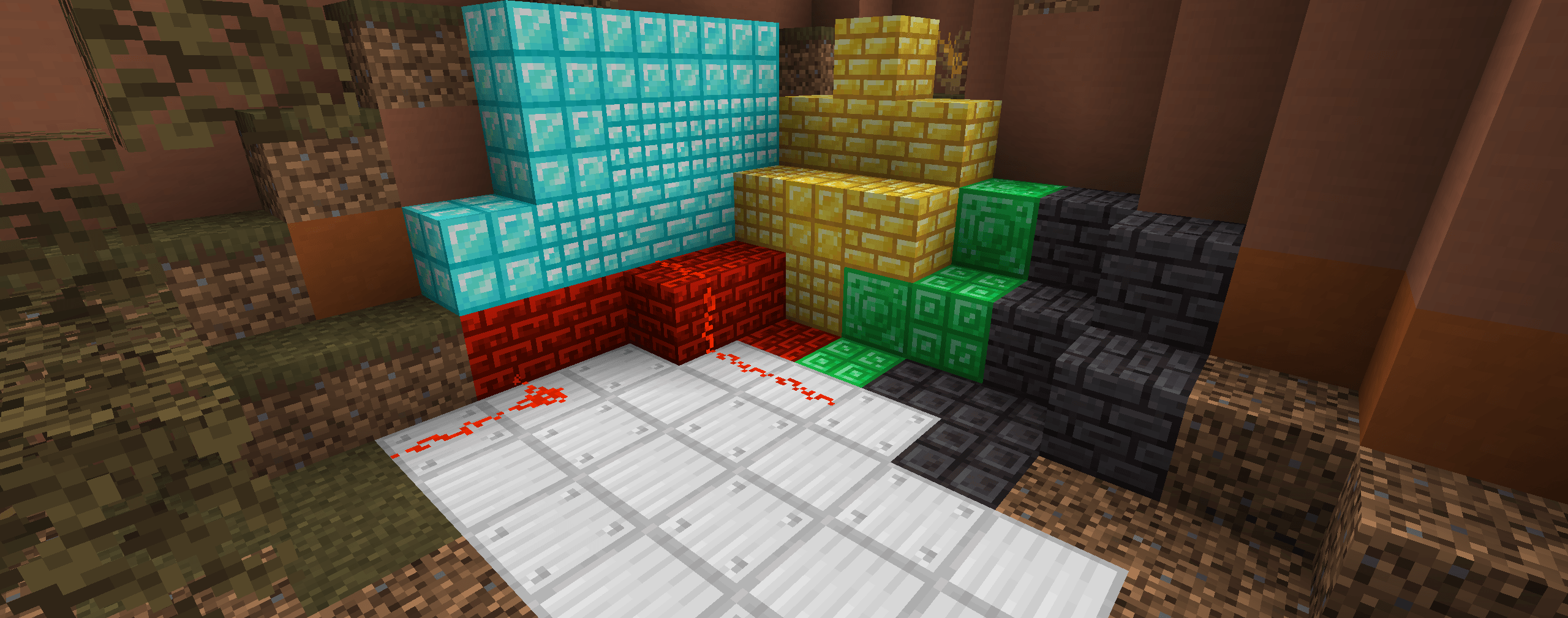 Ore blocks in plated, cut, brick forms