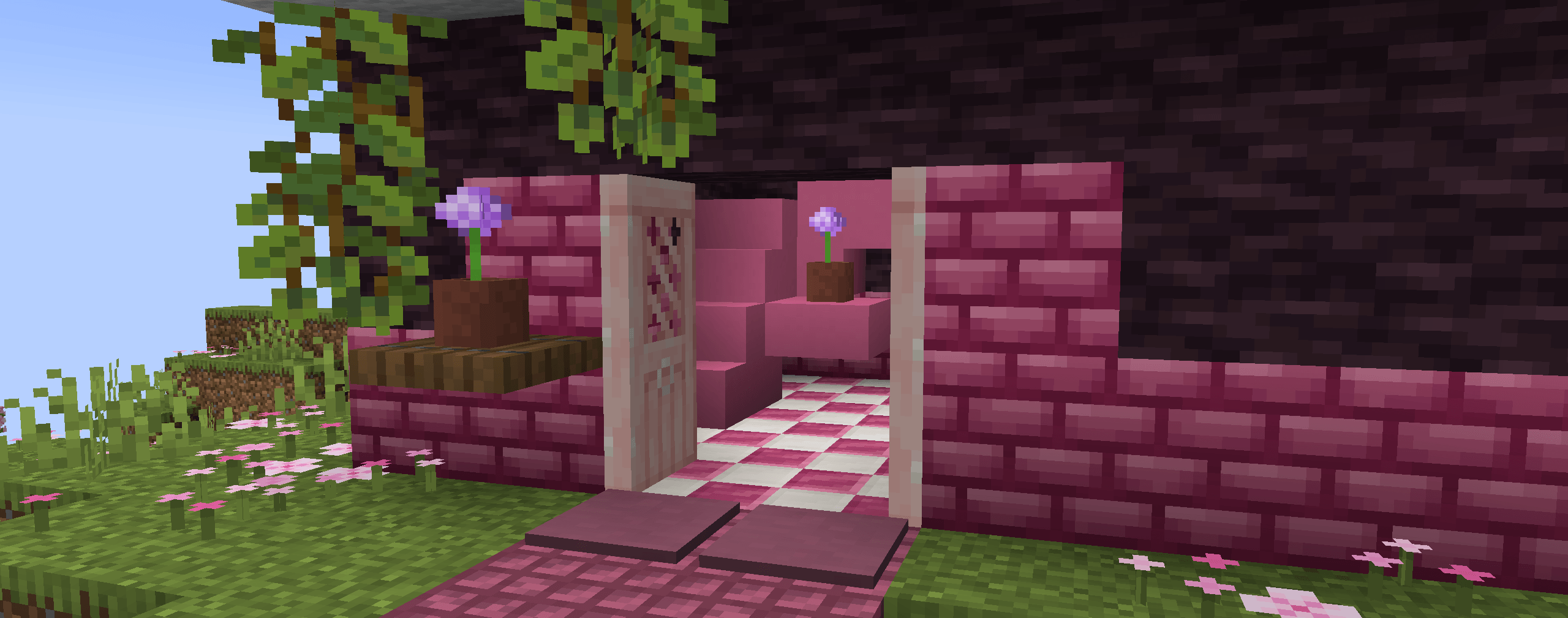 Pink bricks, pavings, concrete stairs