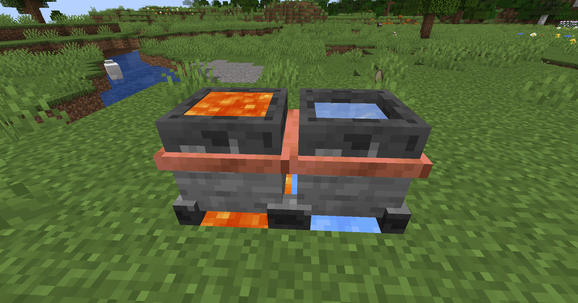 Thumbnail Crucibles can be used to melt cobblestone into lava and ice into water, or they can be used to cool lava into obsidian and water into ice.