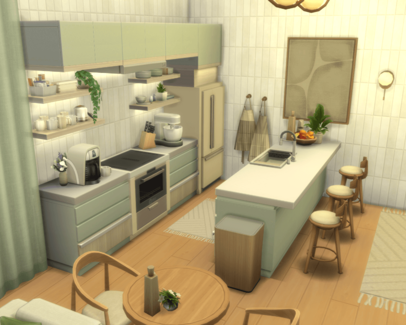 Thumbnail A clean kitchen, coffee nook w/shelves for mugs, coffee, cookies & snacks, a stand-mixer, aprons & peninsula island!