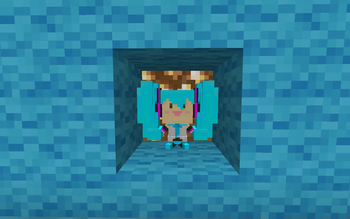 Thumbnail Miku plush surrounded by light blue wool, has glowstone illuminating it from behind